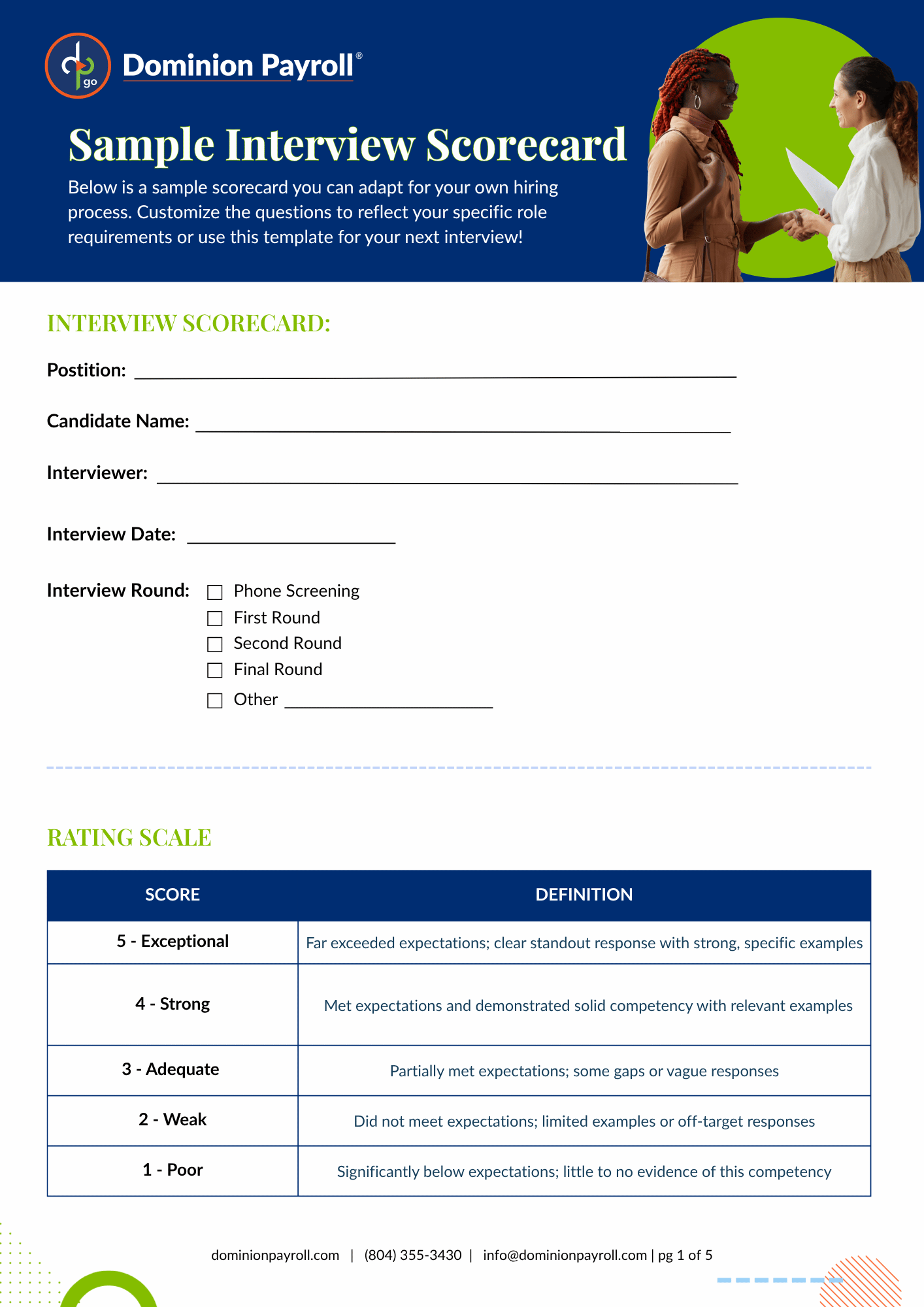 Structured Interview Score Interview Scorecard Template